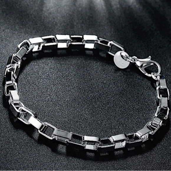 Sterling silver box chain link unisex bracelet - Picture 1 of 3